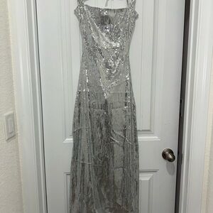 Silver Sequin Evening Dress